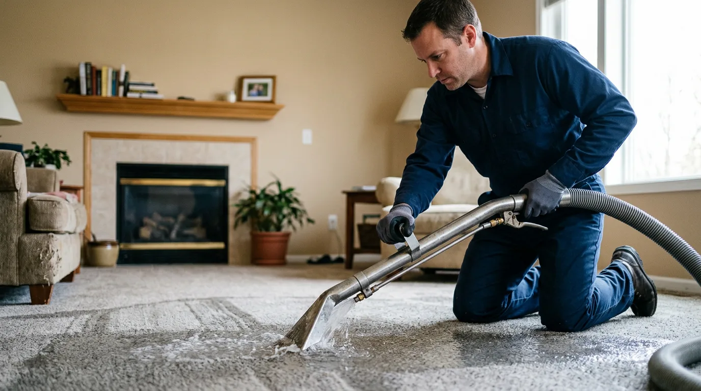 Water damage restoration technician working near Huron, IN